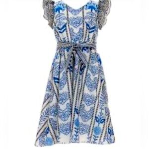 A Loves A Dress Girls Size L Multi Print Flutter Cap Sleeve Tie Waist Lined